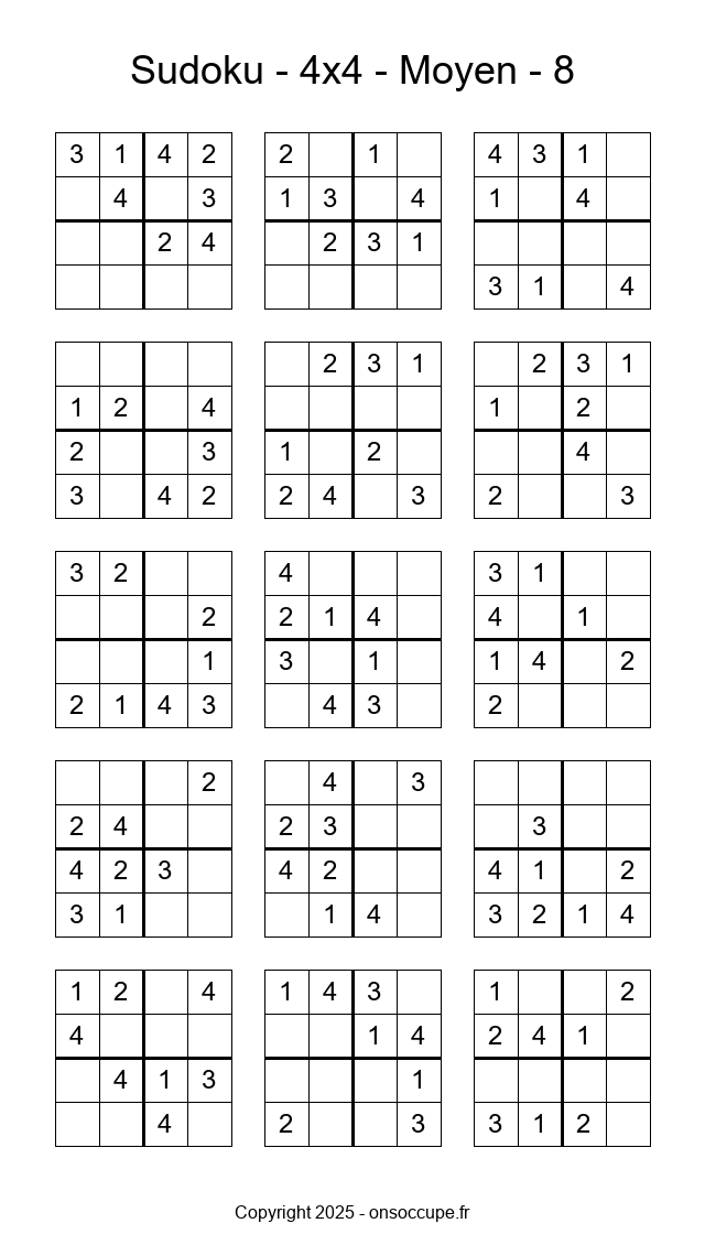 Sudoku 4×4 – Moyen #8 - Sudoku à imprimer gratuitement