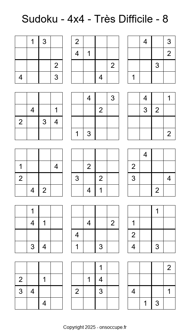 Sudoku 4×4 – Très Difficile #8 - Sudoku à imprimer gratuitement