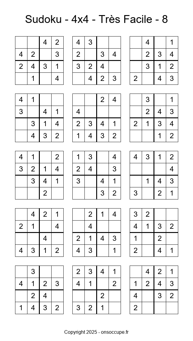 Sudoku 4×4 – Très Facile #8 - Sudoku à imprimer gratuitement