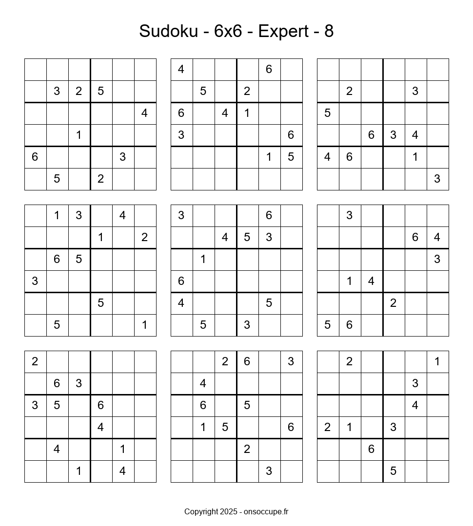 Sudoku 6×6 – Expert #8 - Sudoku à imprimer gratuitement
