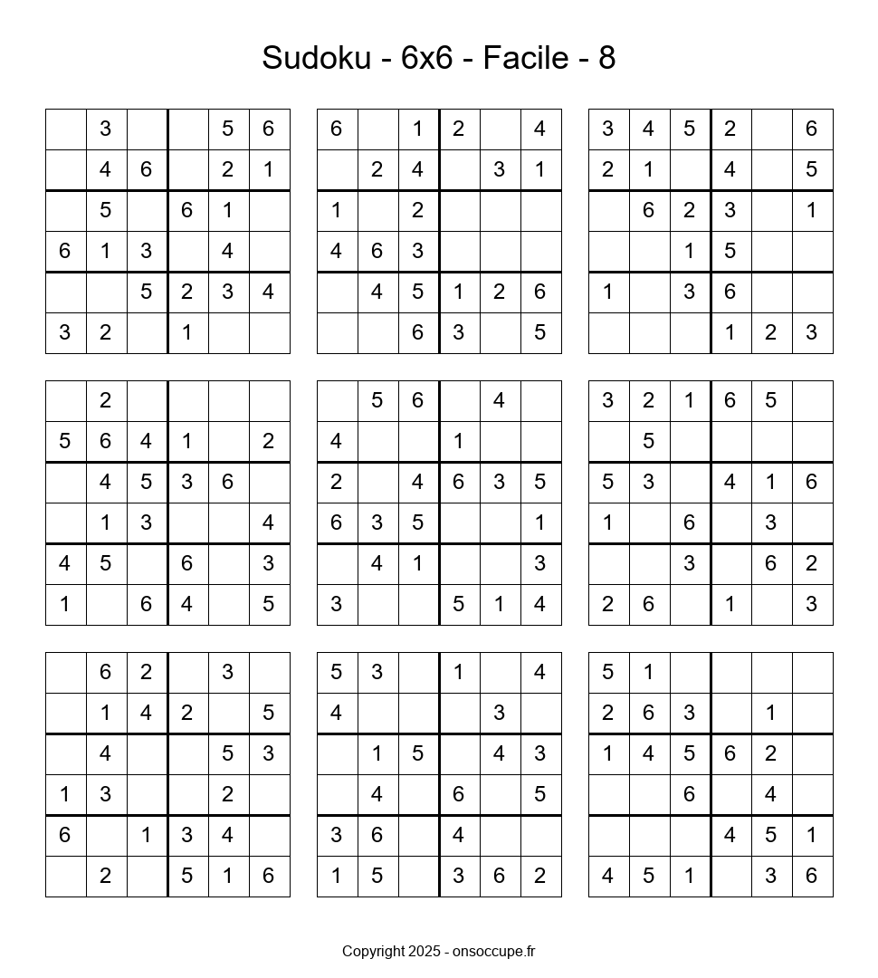 Sudoku 6×6 – Facile #8 - Sudoku à imprimer gratuitement