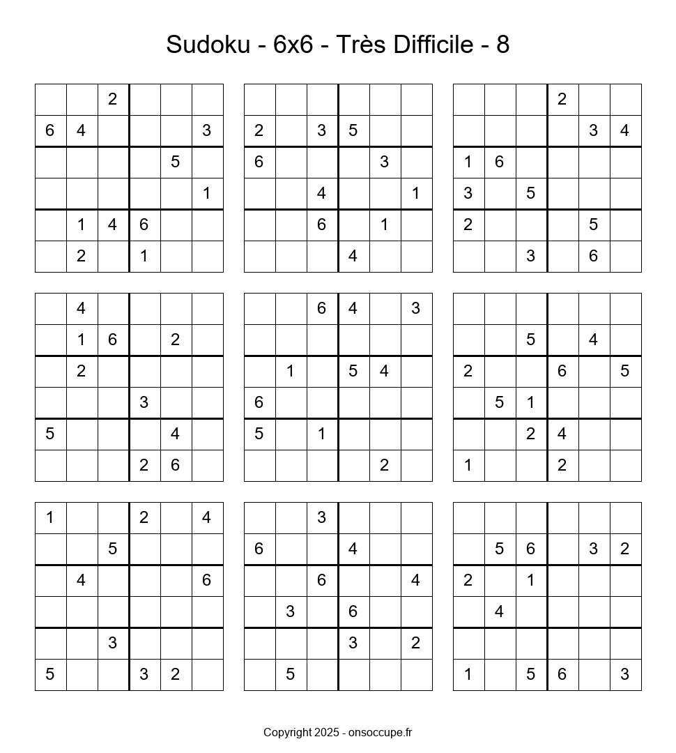 Sudoku 6×6 – Très Difficile #8 - Sudoku à imprimer gratuitement
