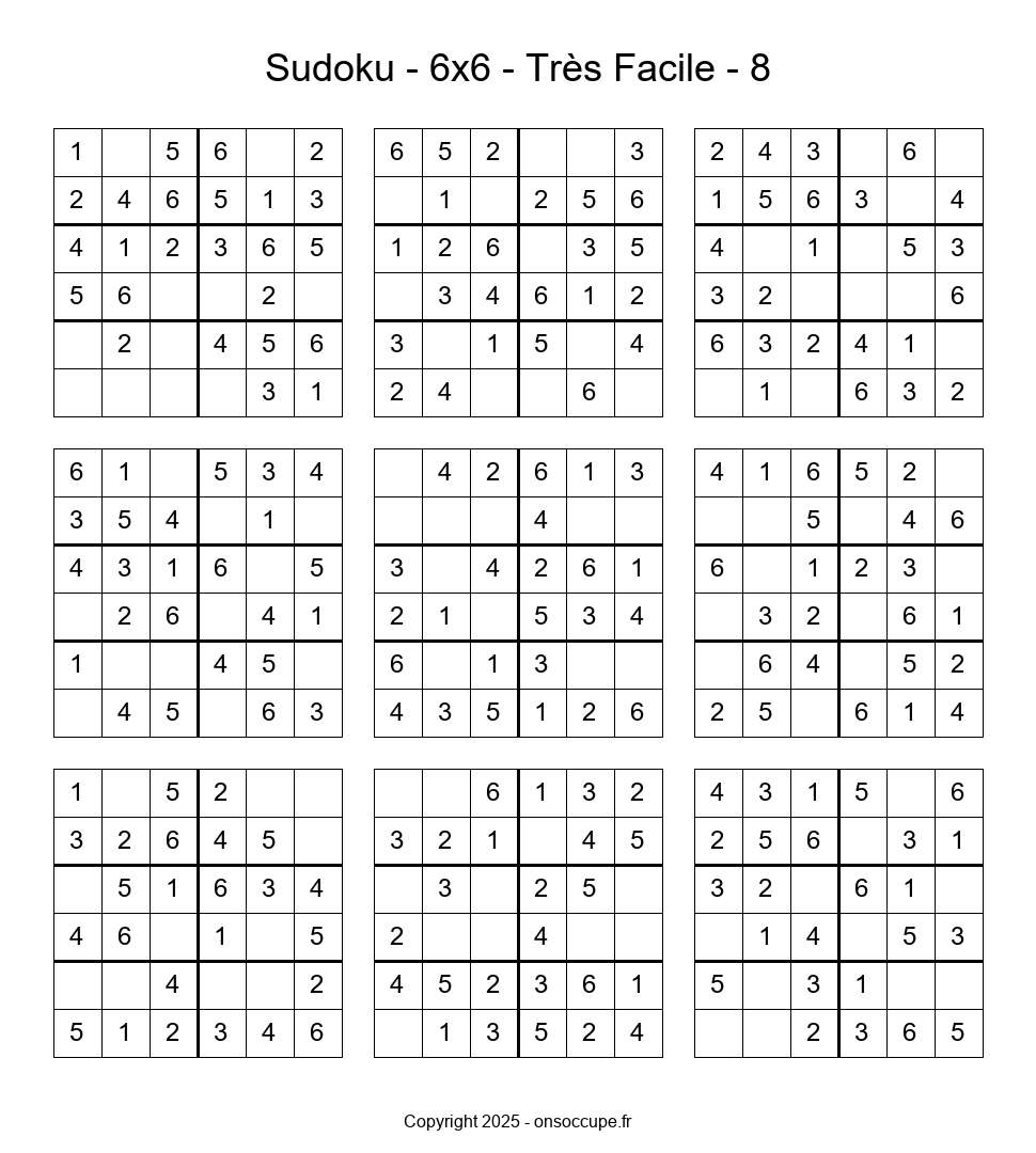 Sudoku 6×6 – Très Facile #8 - Sudoku à imprimer gratuitement