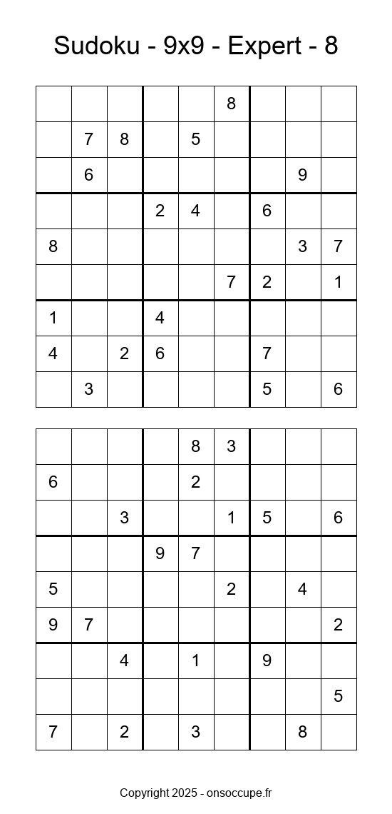 Sudoku 9×9 – Expert #8 - Sudoku à imprimer gratuitement