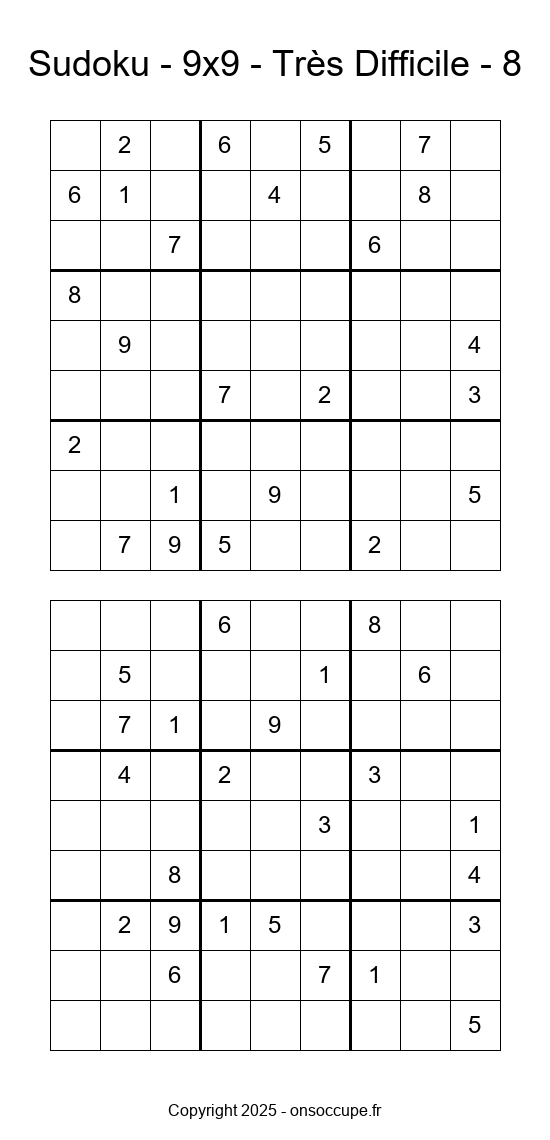Sudoku 9×9 – Très Difficile #8 - Sudoku à imprimer gratuitement