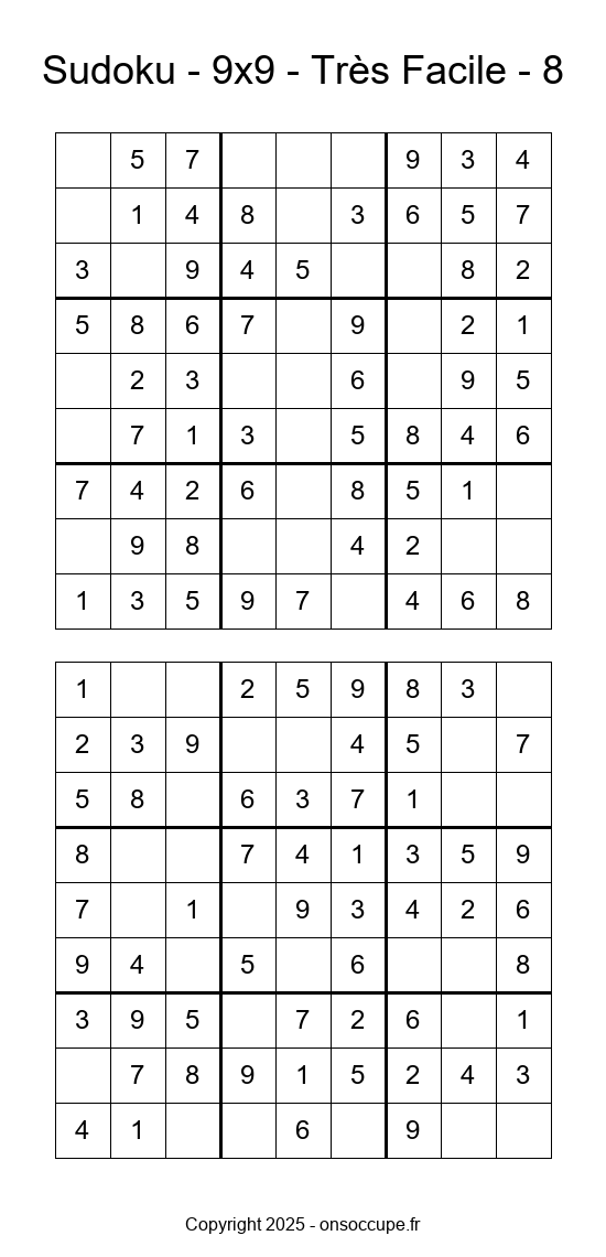 Sudoku 9×9 – Très Facile #8 - Sudoku à imprimer gratuitement
