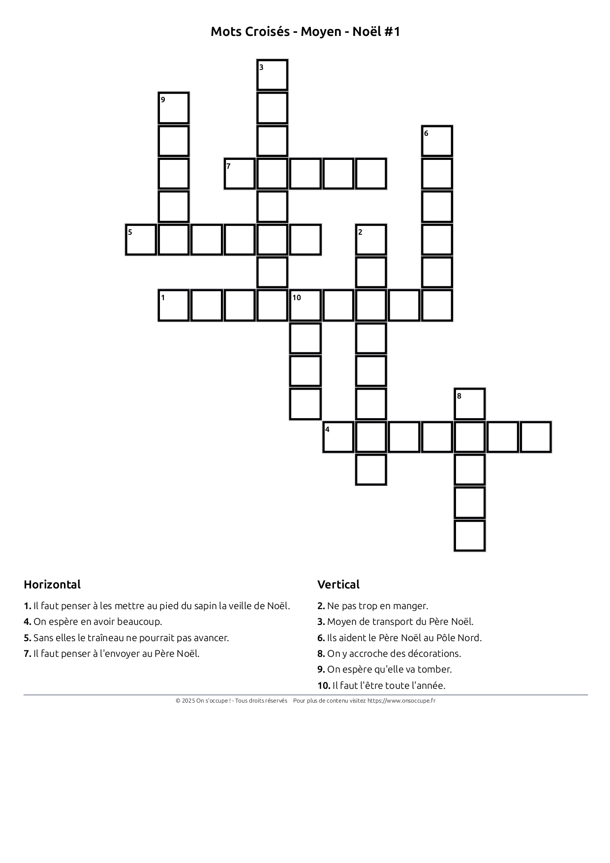 Mots Croisés – Moyen – Noël#1 à imprimer