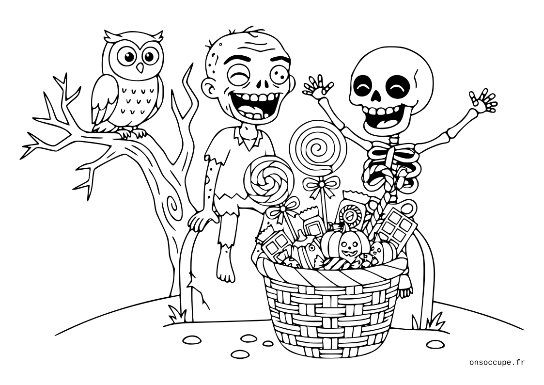 Coloriage Coloriage Halloween #6 - Squelette et zombie - Halloween à imprimer gratuitement
