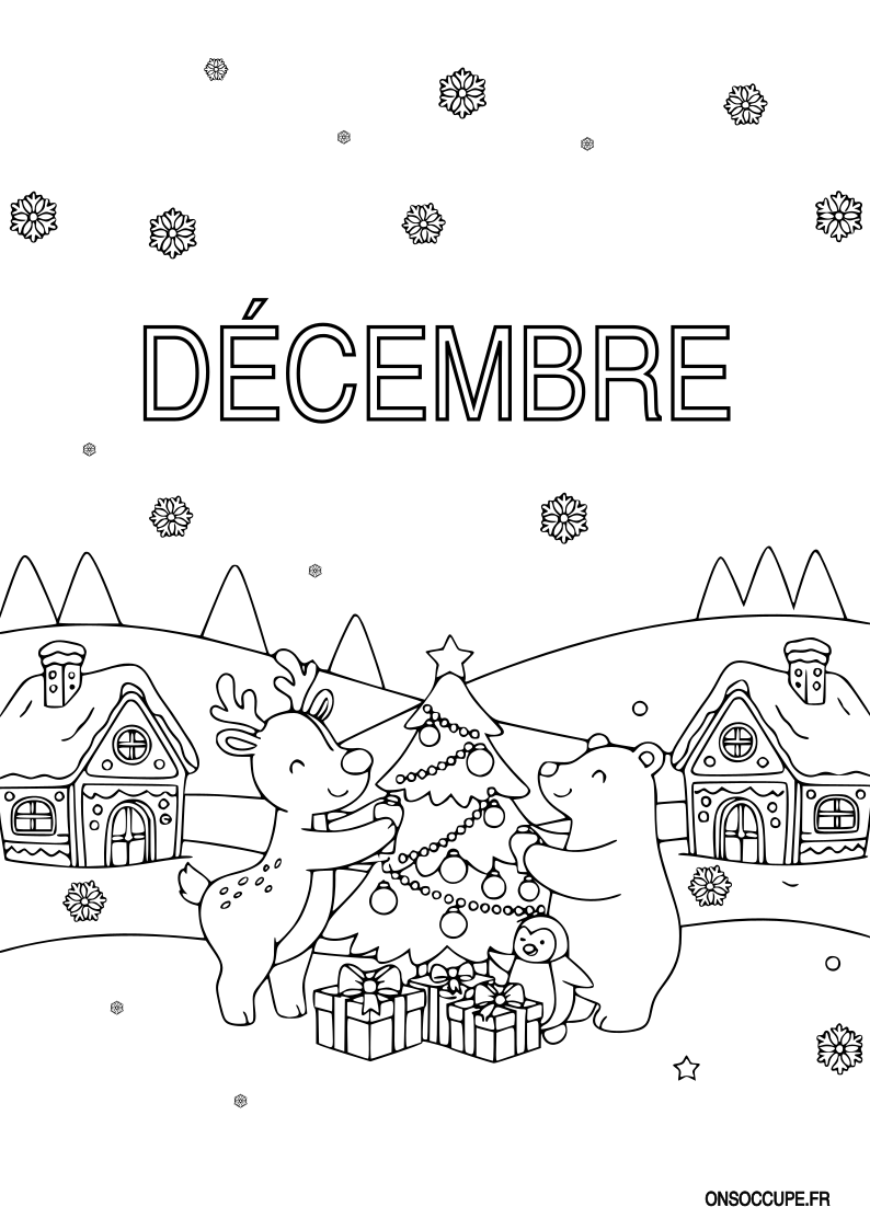 Coloriage Coloriage Mois de Décembre #1 – C’est bientôt Noël - Mois - Jours - Saisons à imprimer gratuitement