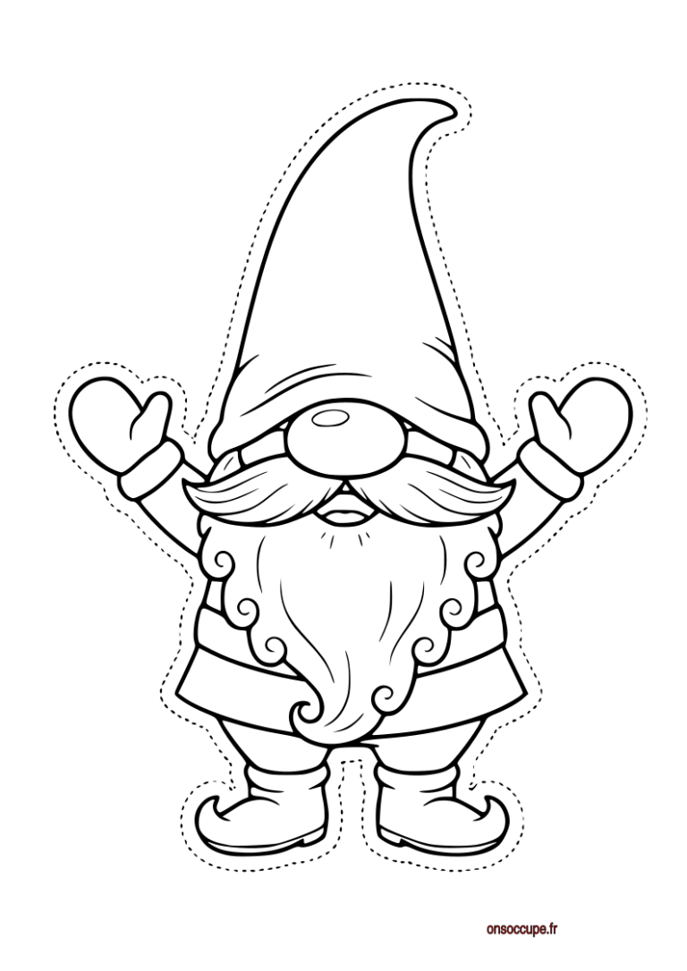 Gnome farceur de Noël à colorier et à découper.