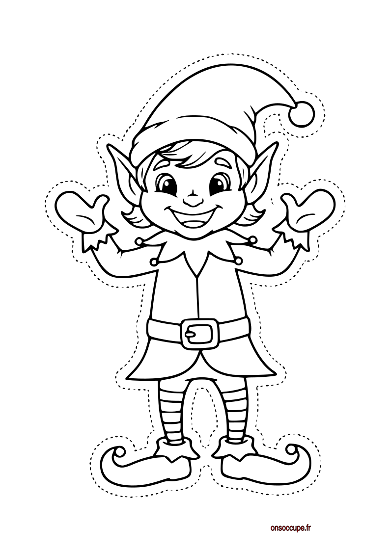 Coloriage Coloriage de Noël #2 - Lutin de Noël Farceur à découper - Noël à imprimer gratuitement