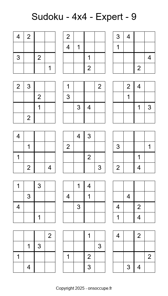 Sudoku 4×4 – Expert #9 - Sudoku à imprimer gratuitement