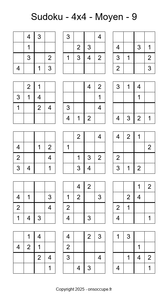 Sudoku 4×4 – Moyen #9 - Sudoku à imprimer gratuitement