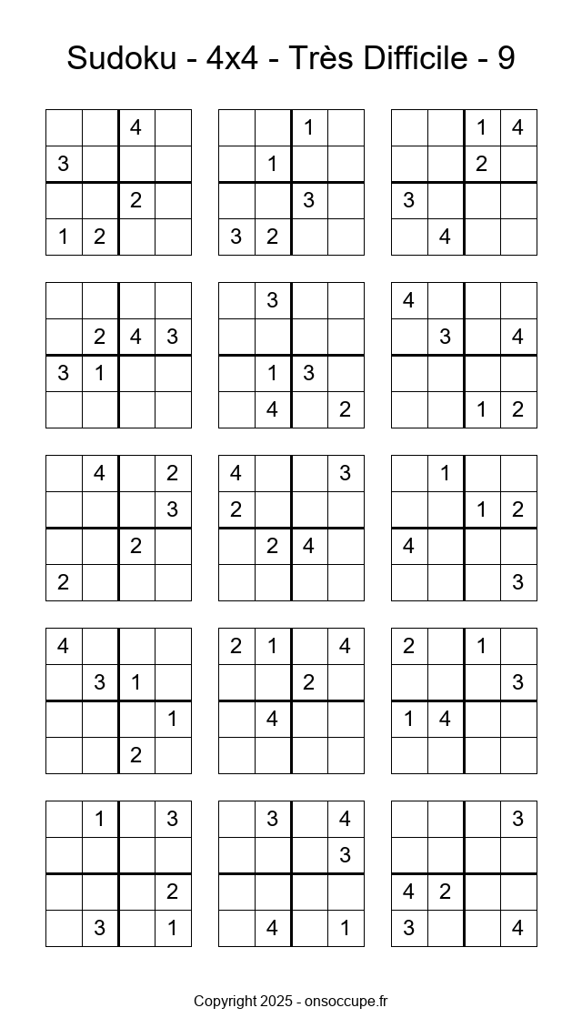 Sudoku 4×4 – Très Difficile #9 - Sudoku à imprimer gratuitement