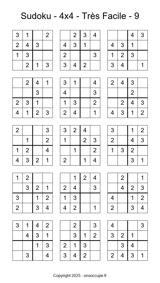 Sudoku 4×4 – Très Facile #9 - Sudoku à imprimer gratuitement