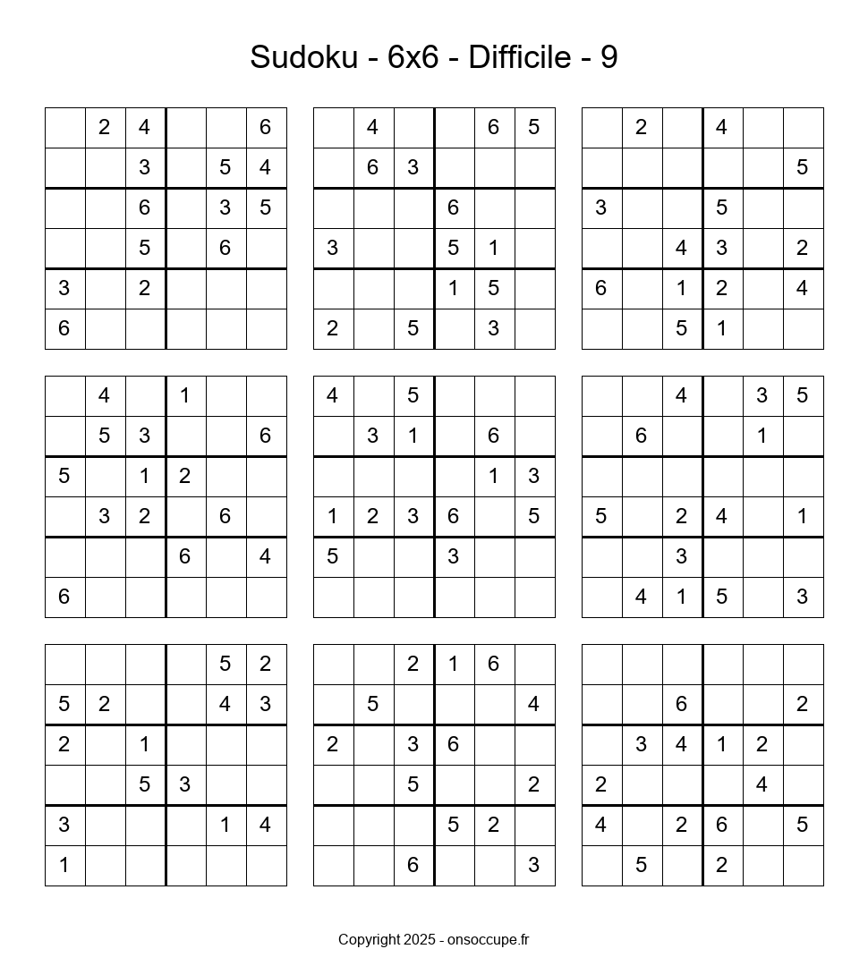 Sudoku 6×6 – Difficile #9 - Sudoku à imprimer gratuitement