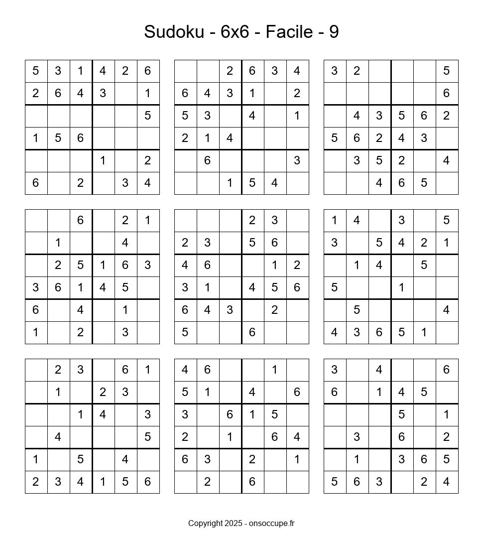 Sudoku 6×6 – Facile #9 - Sudoku à imprimer gratuitement