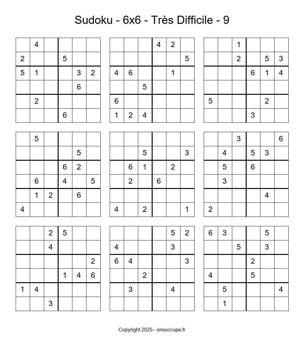 Sudoku 6×6 – Très Difficile #9 - Sudoku à imprimer gratuitement