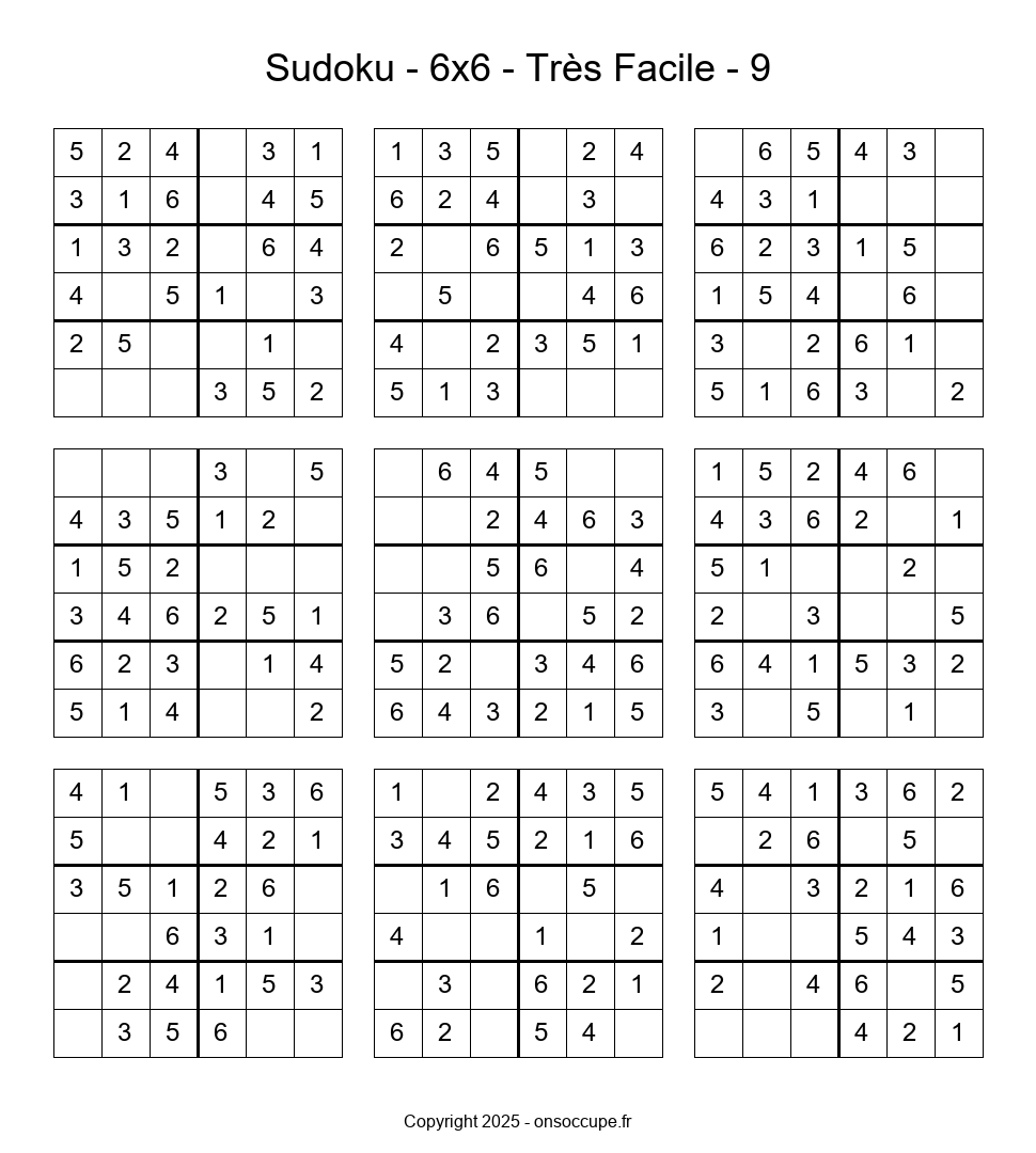 Sudoku 6×6 – Très Facile #9 - Sudoku à imprimer gratuitement