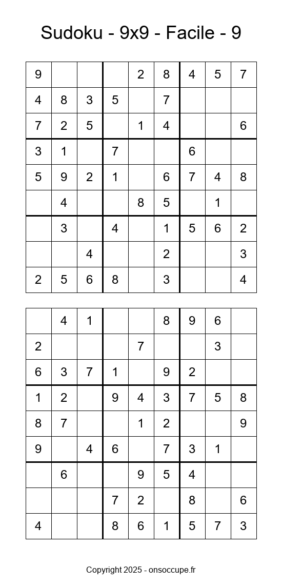 Sudoku 9×9 – Facile #9 à imprimer