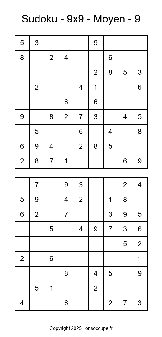 Sudoku 9×9 – Moyen #9 à imprimer