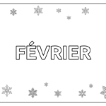 Coloriage Coloriage sur le thème du mois de février avec le mot février au centre à colorier entouré de flocons de neige.