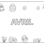 Coloriage Coloriage Mois d'avril avec le mot "avril" à colorier entourés de symboles de pâques.