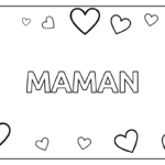 Coloriage Coloriage pour la fête des mères avec le mot maman à colorier entouré de coeurs.