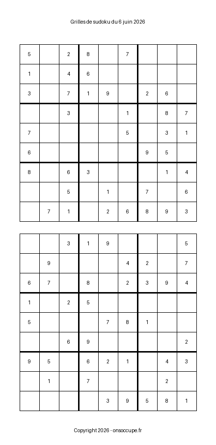 Sudoku du jour à imprimer