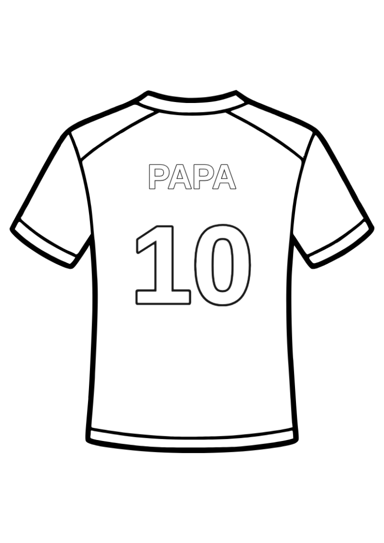 Coloriage maillot de foot arrière avec le texte papa à la place du nom du joueur et le n°10.