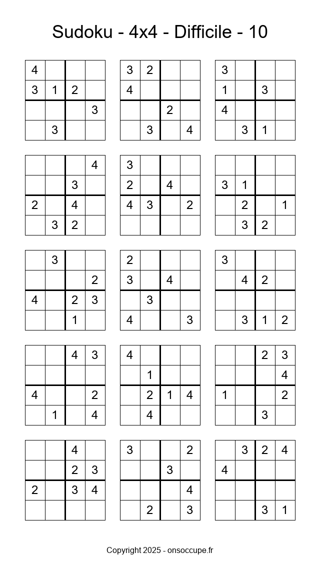 Sudoku 4×4 – Difficile #10 à imprimer Sudoku 4×4 – Difficile #10 - Sudoku à imprimer gratuitement