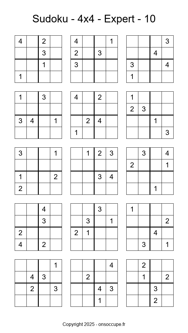 Sudoku 4×4 – Expert #10 à imprimer Sudoku 4×4 – Expert #10 - Sudoku à imprimer gratuitement