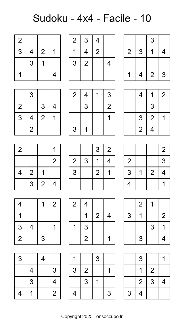 Sudoku 4×4 – Facile #10 à imprimer Sudoku 4×4 – Facile #10 - Sudoku à imprimer gratuitement