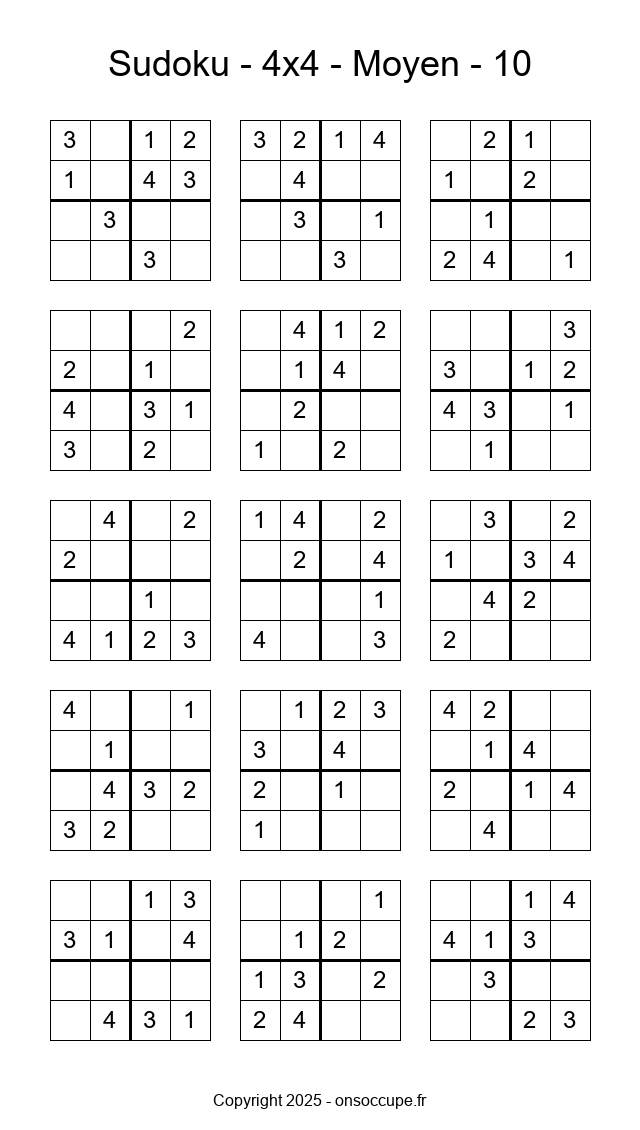 Sudoku 4×4 – Moyen #10 à imprimer Sudoku 4×4 – Moyen #10 - Sudoku à imprimer gratuitement