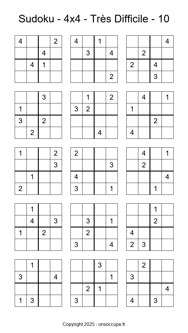Sudoku 4×4 – Très Difficile #10 à imprimer Sudoku 4×4 – Très Difficile #10 - Sudoku à imprimer gratuitement
