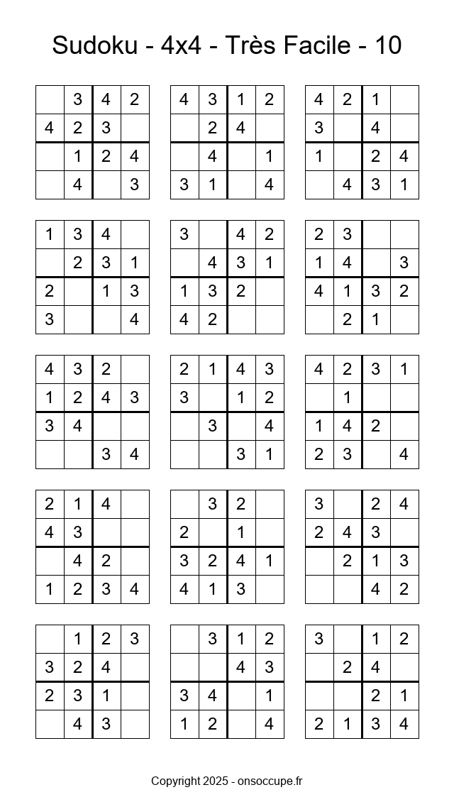 Sudoku 4×4 – Très Facile #10 à imprimer Sudoku 4×4 – Très Facile #10 - Sudoku à imprimer gratuitement