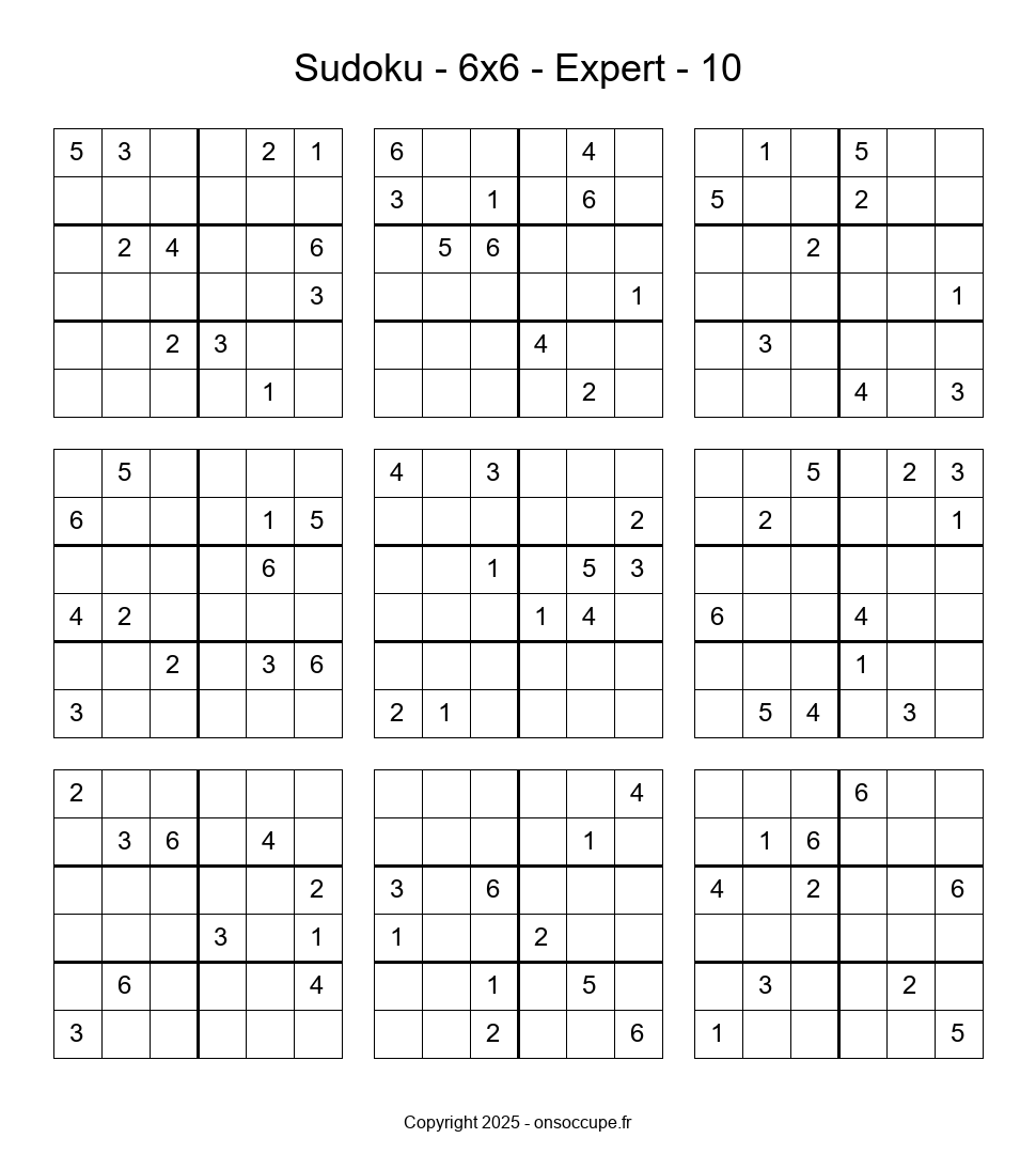 Sudoku 6×6 – Expert #10 - Sudoku à imprimer gratuitement