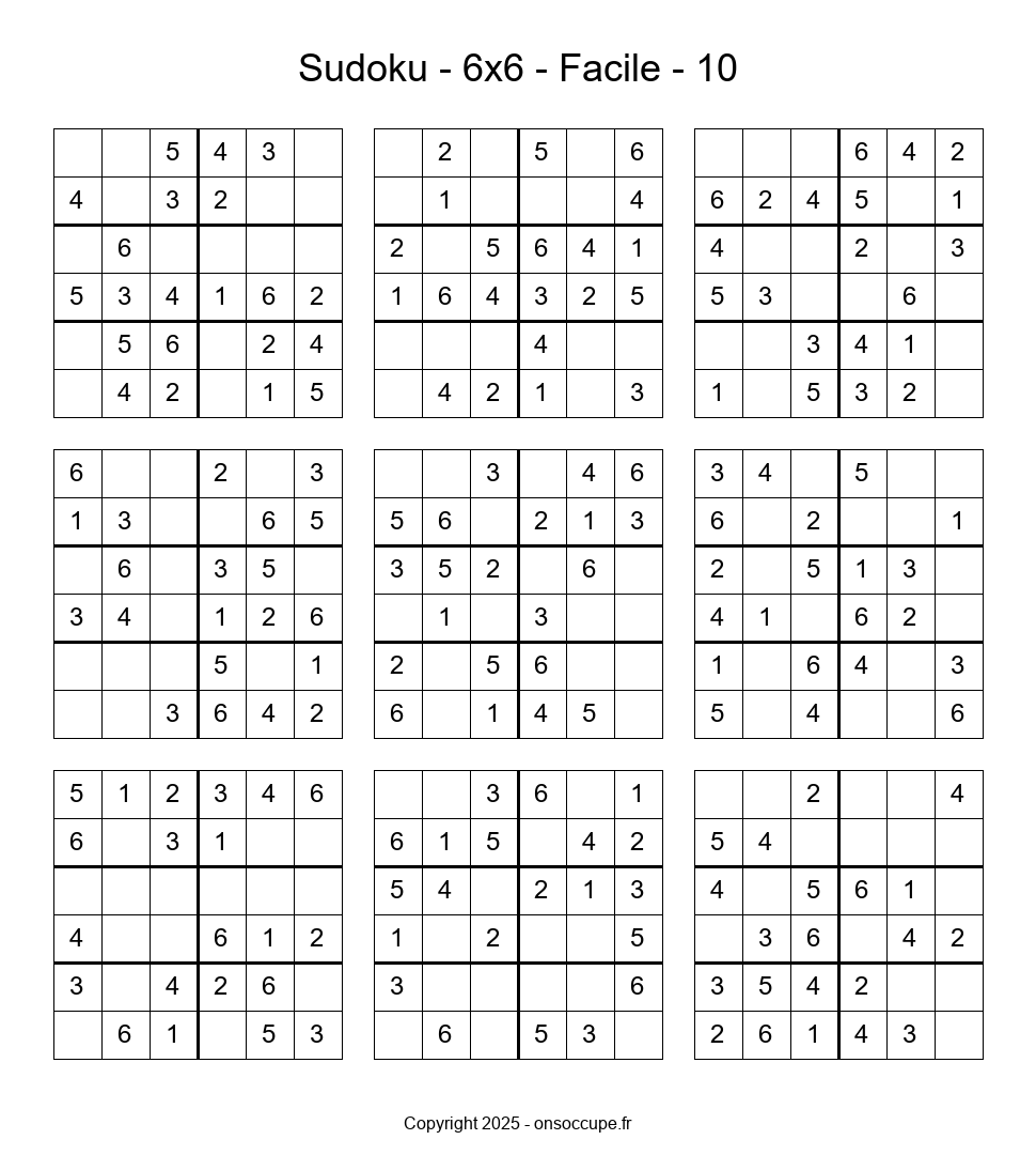 Sudoku 6×6 – Facile #10 - Sudoku à imprimer gratuitement