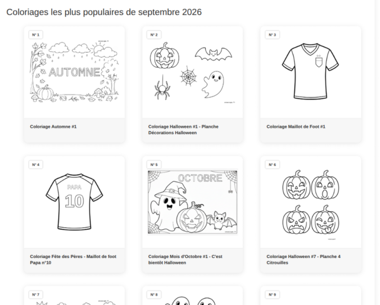 Capture de la section coloriage populaires septembre.
