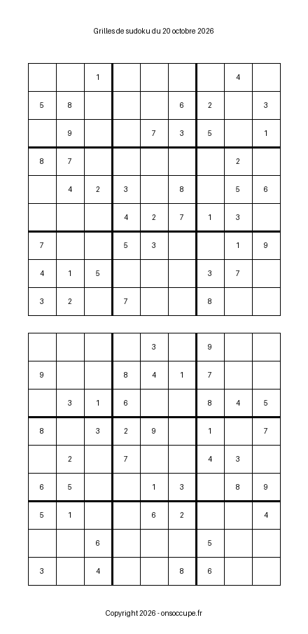 Aperçu des grilles du sudoku du jour