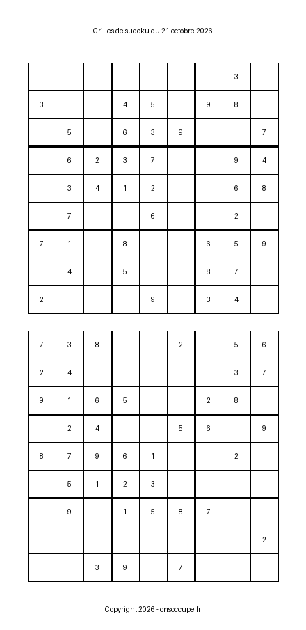 Aperçu des grilles du sudoku du jour