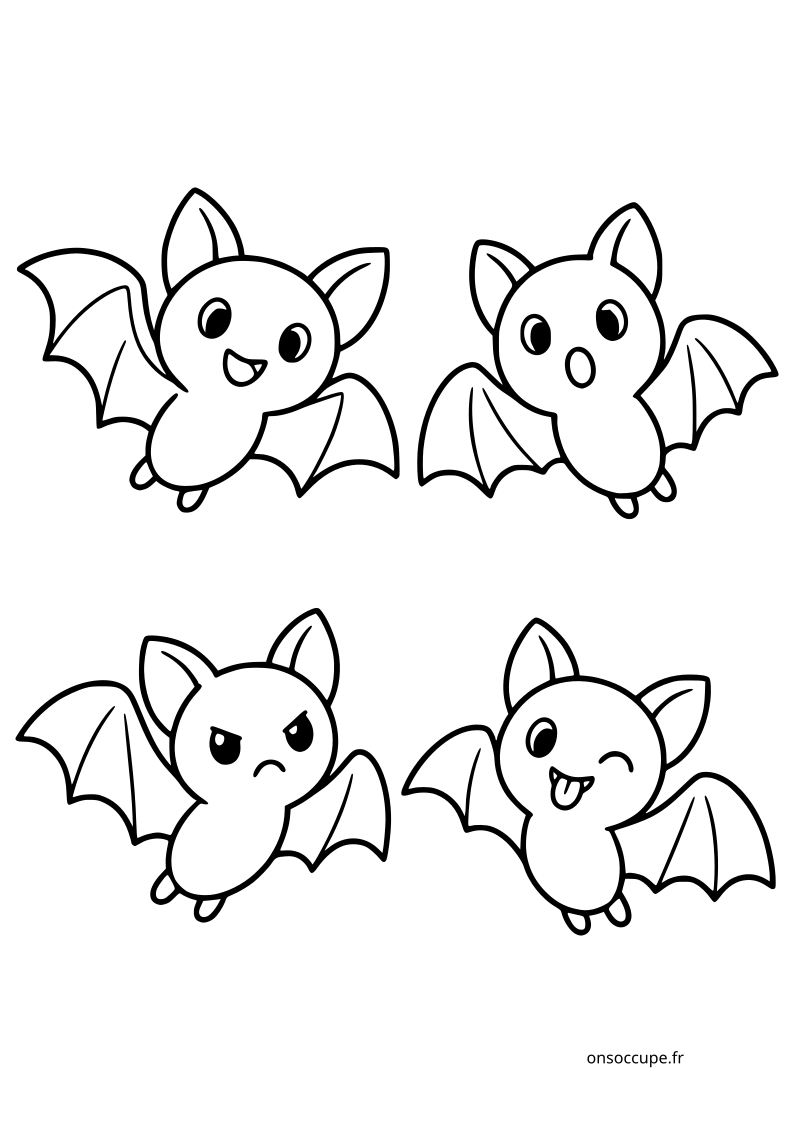 Télécharger et imprimer ce coloriage Coloriage Halloween #9 - Planche 4 chauves-souris Coloriage Coloriage Halloween #9 - Planche 4 chauves-souris - Halloween à imprimer gratuitement